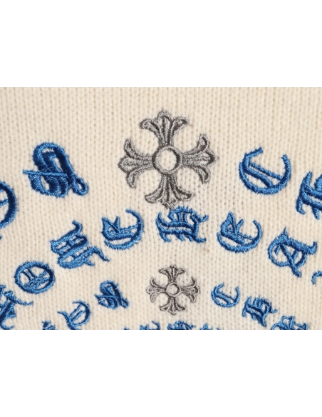 Chrome Hearts Embroidered Round Sanskrit Cross Ripped Sweater,Chrome Hearts