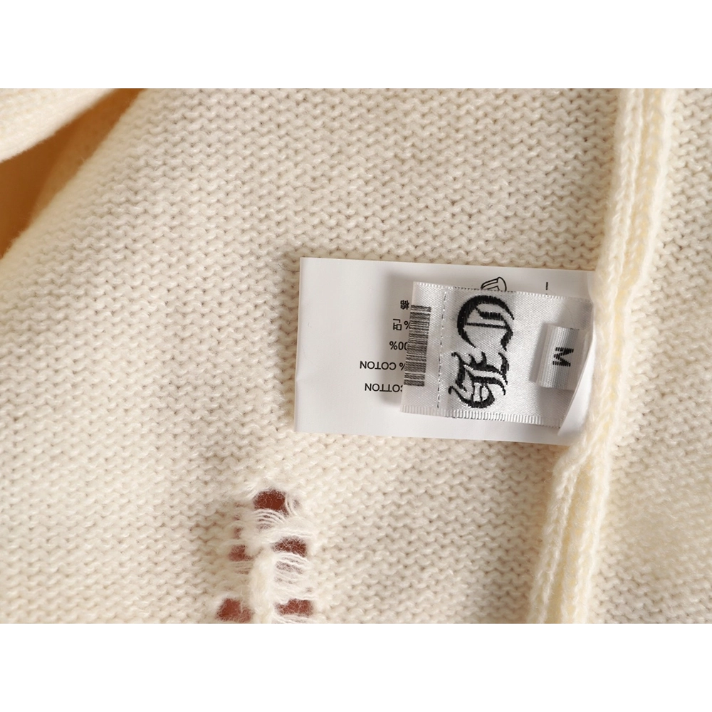 Chrome Hearts Embroidered Round Sanskrit Cross Ripped Sweater,Chrome Hearts