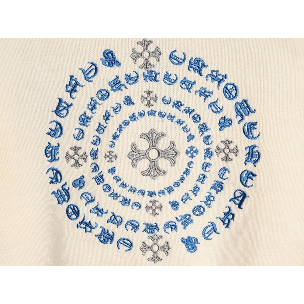 Chrome Hearts Embroidered Round Sanskrit Cross Ripped Sweater,Chrome Hearts