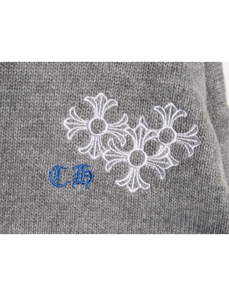 Chrome Hearts Embroidered Round Sanskrit Cross Ripped Sweater TSK1,Chrome Hearts