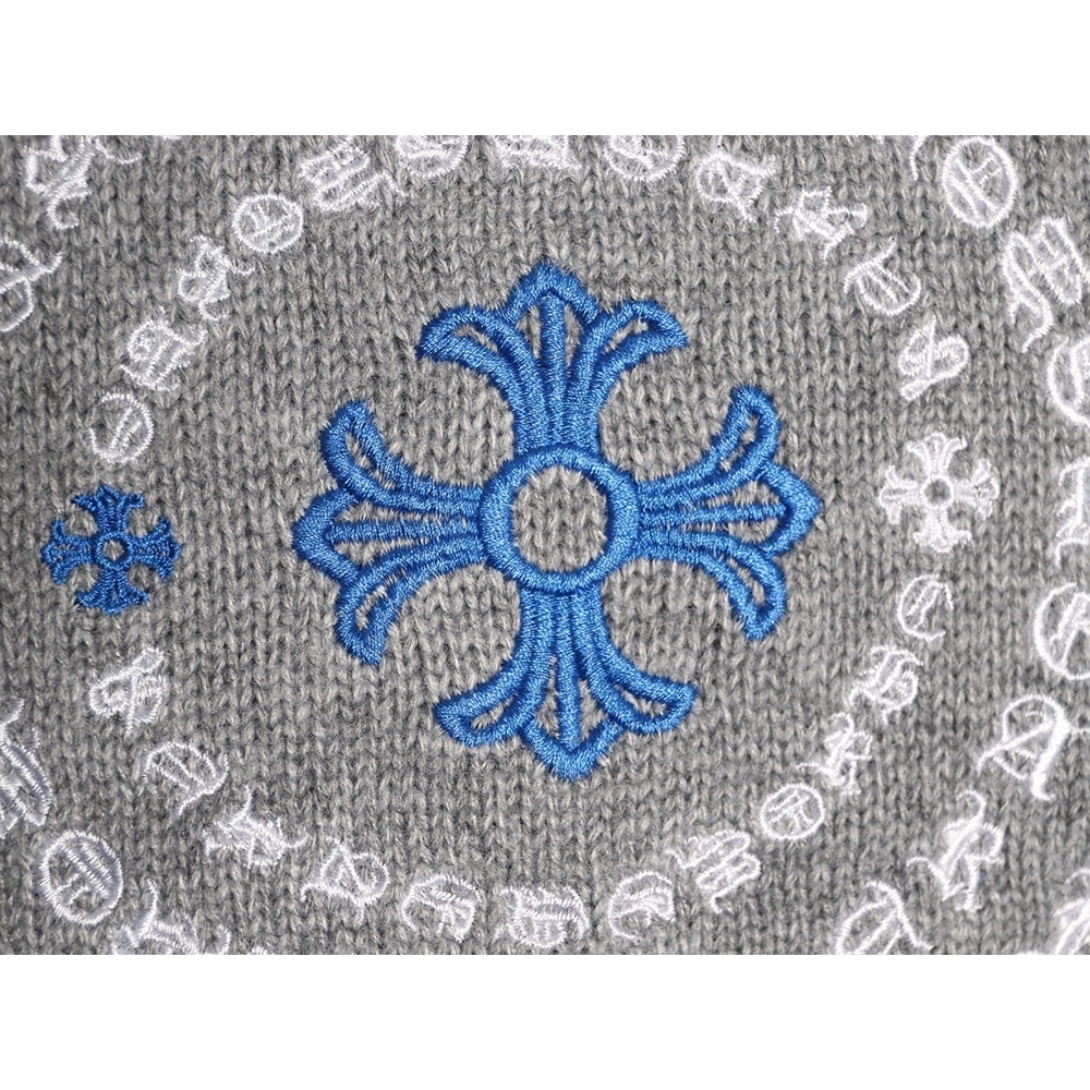 Chrome Hearts Embroidered Round Sanskrit Cross Ripped Sweater TSK1,Chrome Hearts