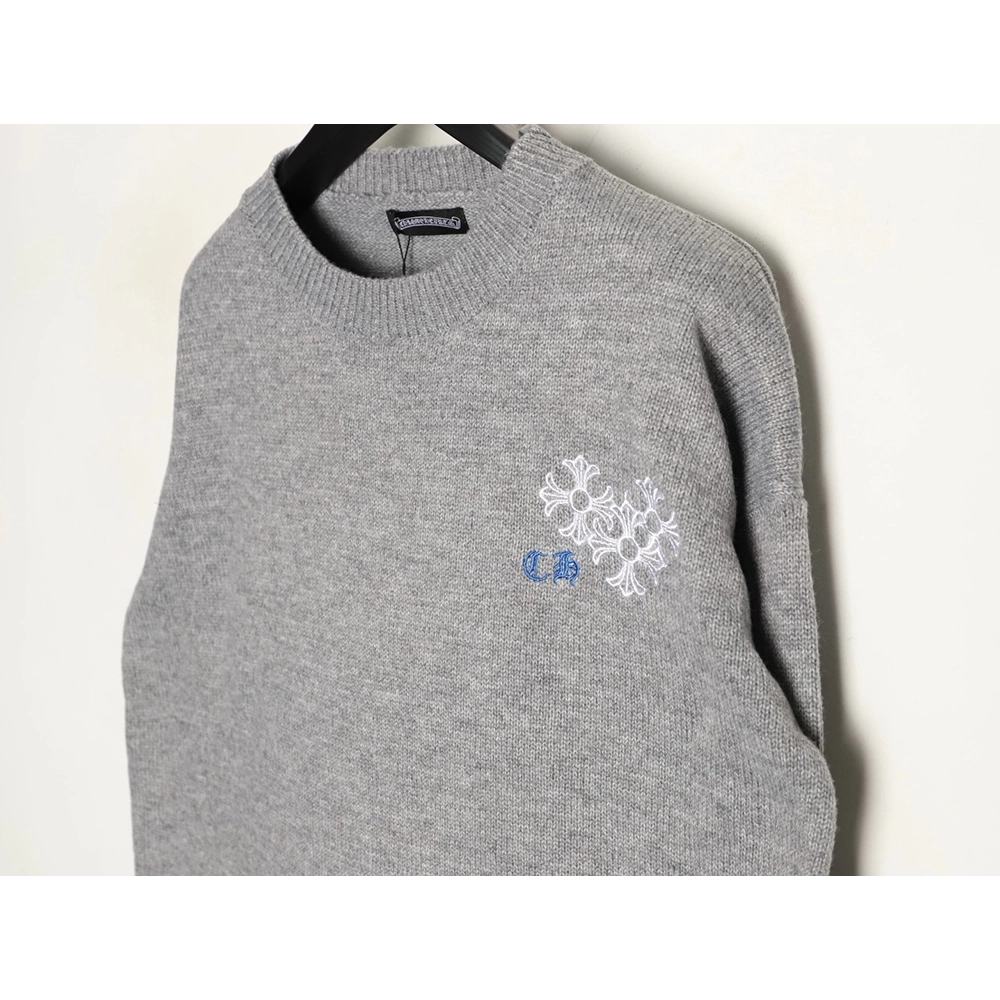 Chrome Hearts Embroidered Round Sanskrit Cross Ripped Sweater TSK1,Chrome Hearts