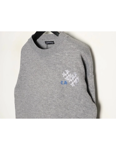 Chrome Hearts Embroidered Round Sanskrit Cross Ripped Sweater TSK1,Chrome Hearts