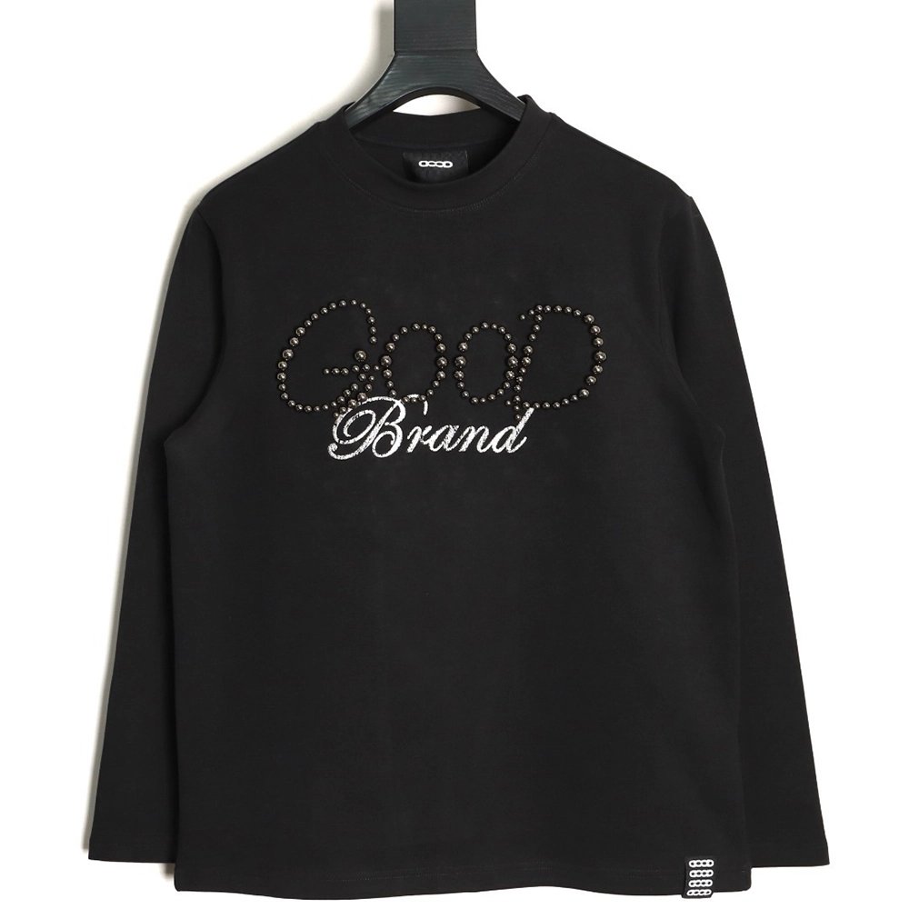 Good Brand Pearl Letter Taped Long-Sleeve T-Shirt,Good Brand