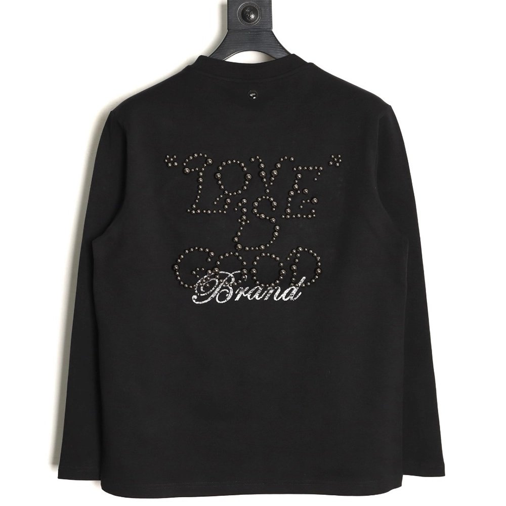 Good Brand Pearl Letter Taped Long-Sleeve T-Shirt,Good Brand
