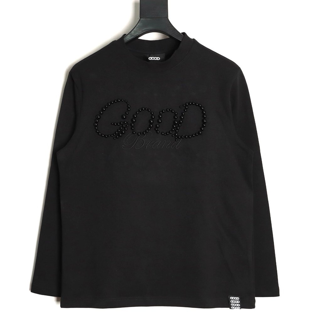 Good Brand Pearl Letter Taped Long-Sleeve T-Shirt TSK1,Good Brand