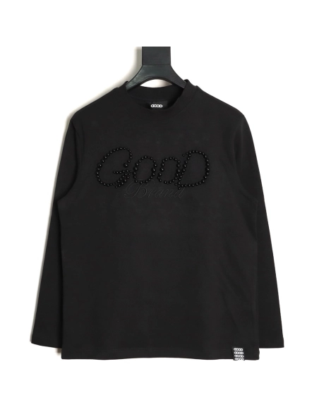 Good Brand Pearl Letter Taped Long-Sleeve T-Shirt TSK1,Good Brand