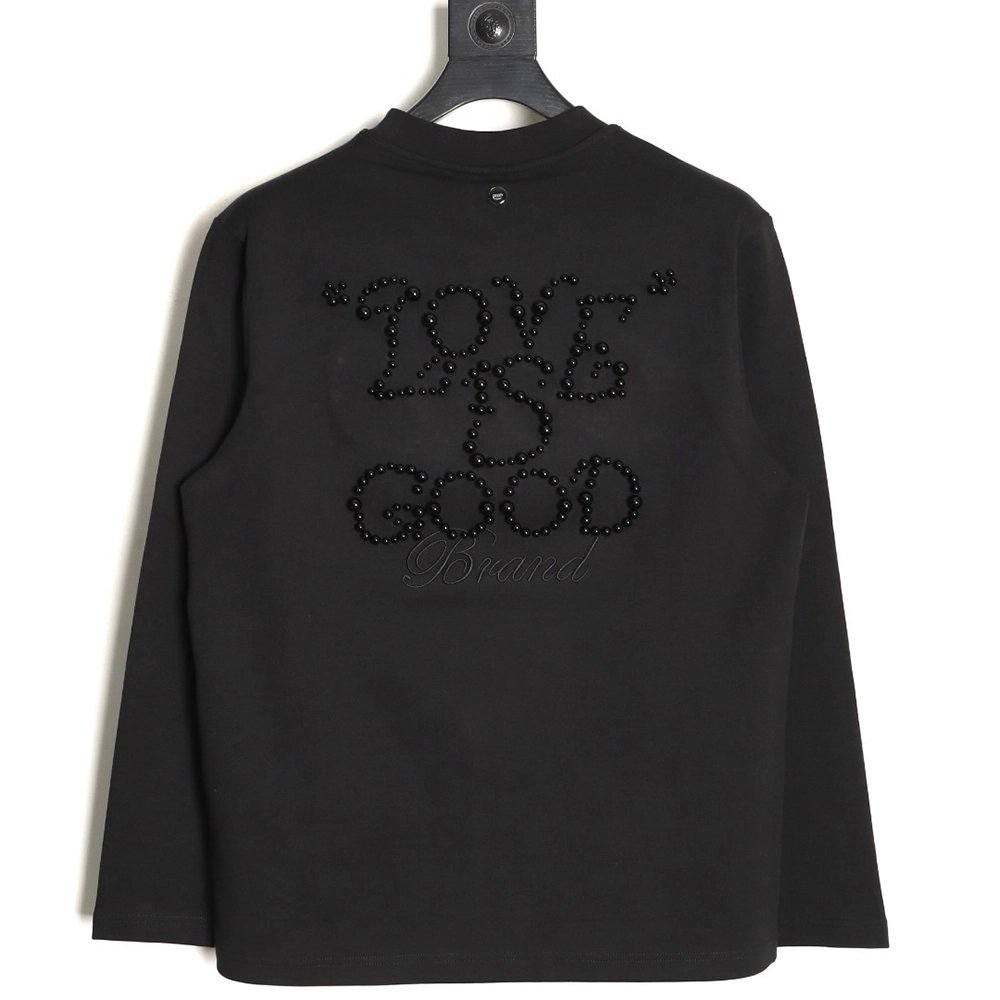 Good Brand Pearl Letter Taped Long-Sleeve T-Shirt TSK1,Good Brand