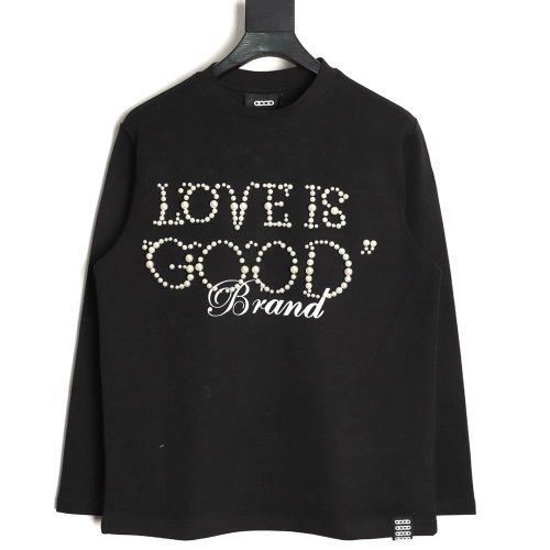 Good Brand Pearl Letter Taped Long-Sleeve T-Shirt TSK2,Good Brand