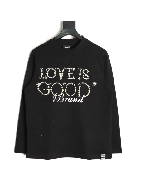 Good Brand Pearl Letter Taped Long-Sleeve T-Shirt TSK2,Good Brand