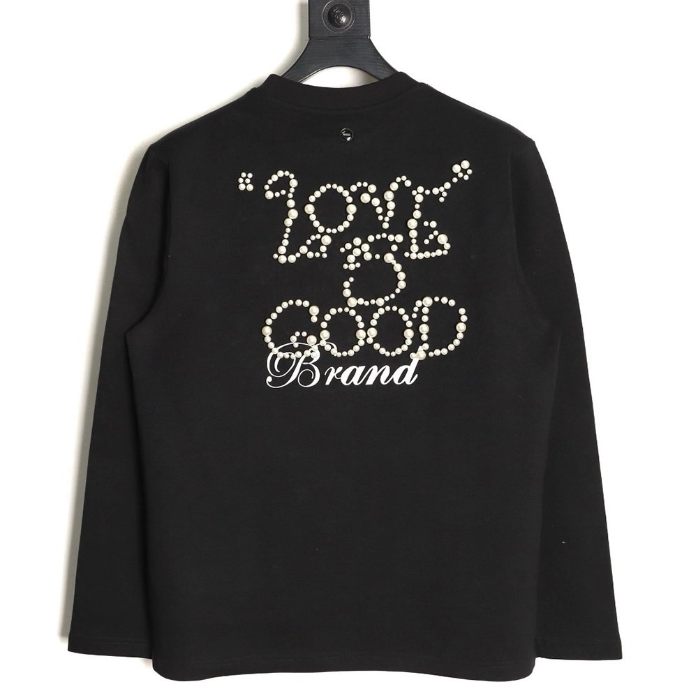 Good Brand Pearl Letter Taped Long-Sleeve T-Shirt TSK2,Good Brand