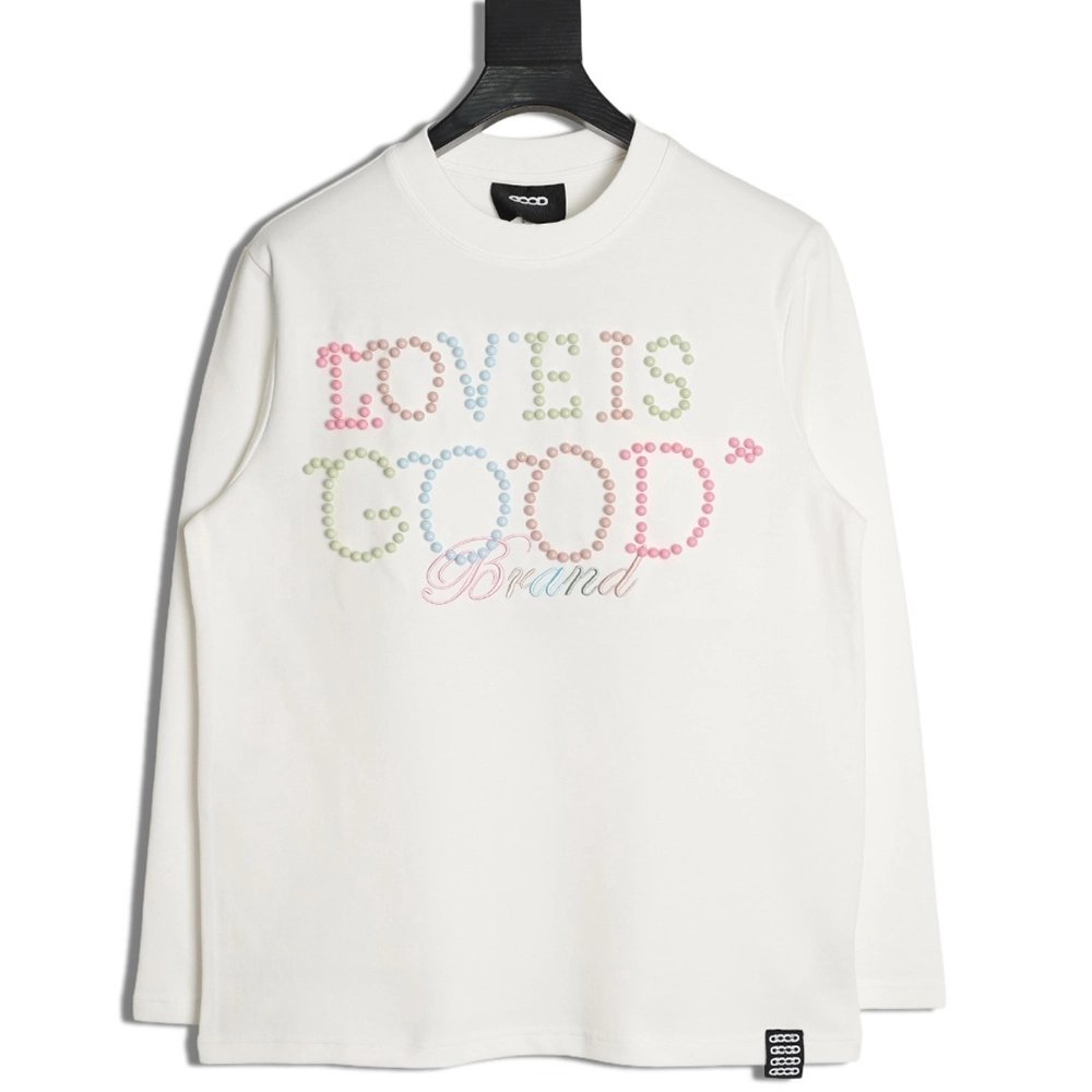 Good Brand Macaron Color Pearl Enamel Letter Long-Sleeve T-Shirt,Good Brand
