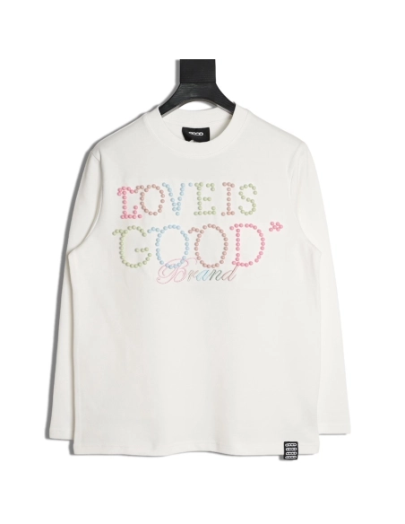 Good Brand Macaron Color Pearl Enamel Letter Long-Sleeve T-Shirt,Good Brand