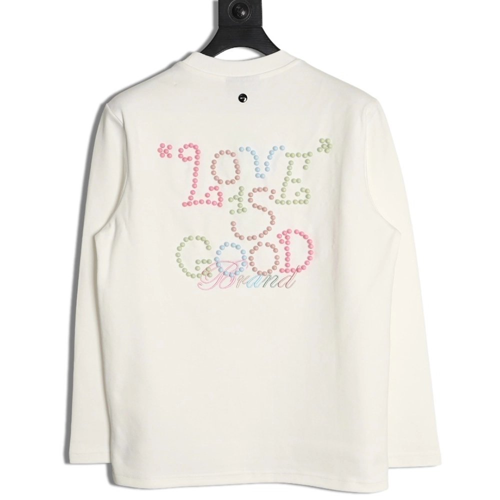 Good Brand Macaron Color Pearl Enamel Letter Long-Sleeve T-Shirt,Good Brand