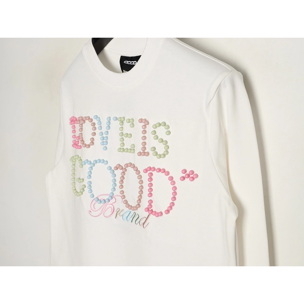 Good Brand Macaron Color Pearl Enamel Letter Long-Sleeve T-Shirt,Good Brand