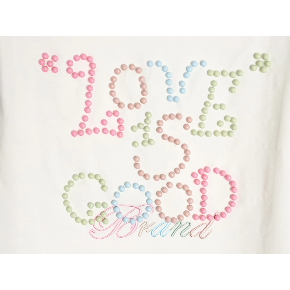 Good Brand Macaron Color Pearl Enamel Letter Long-Sleeve T-Shirt,Good Brand