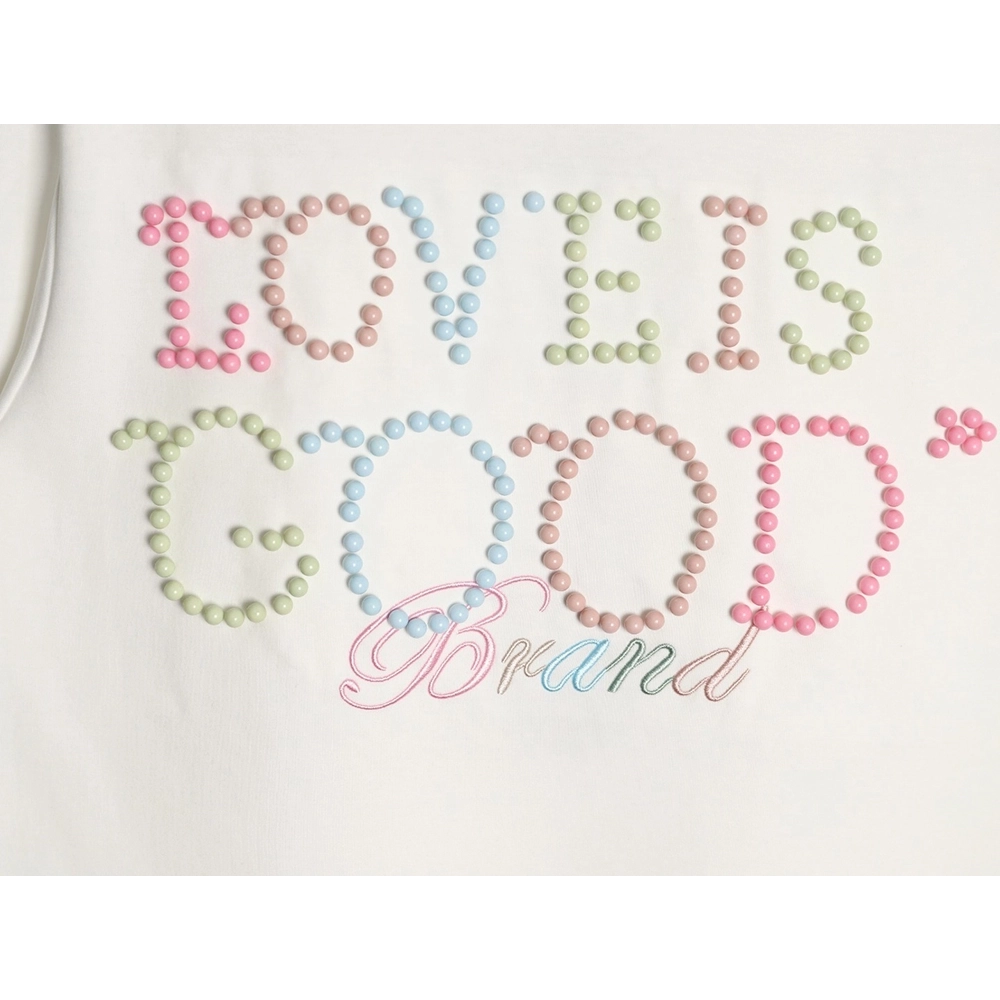 Good Brand Macaron Color Pearl Enamel Letter Long-Sleeve T-Shirt,Good Brand