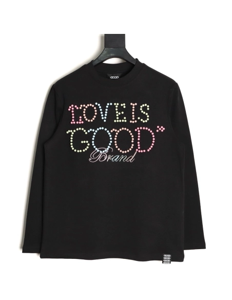 Good Brand Macaron Color Pearl Enamel Letter Long-Sleeve T-Shirt TSK1,Good Brand