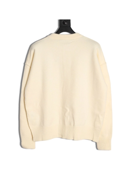 Ami Paris Heart Jacquard Knit Crew Neck Cardigan Sweater,Ami