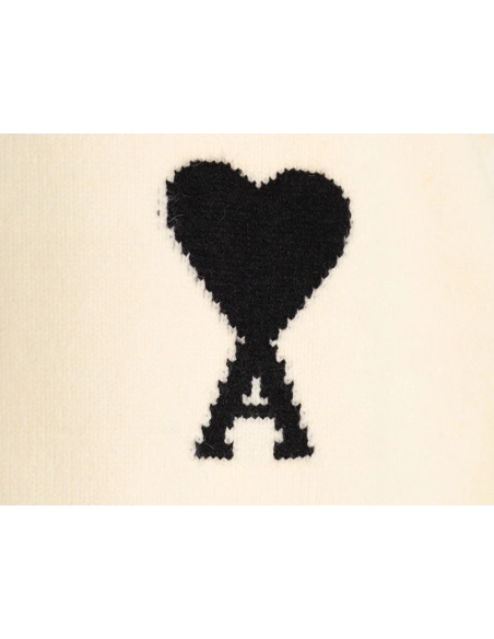 Ami Paris Heart Jacquard Knit Crew Neck Cardigan Sweater,Ami