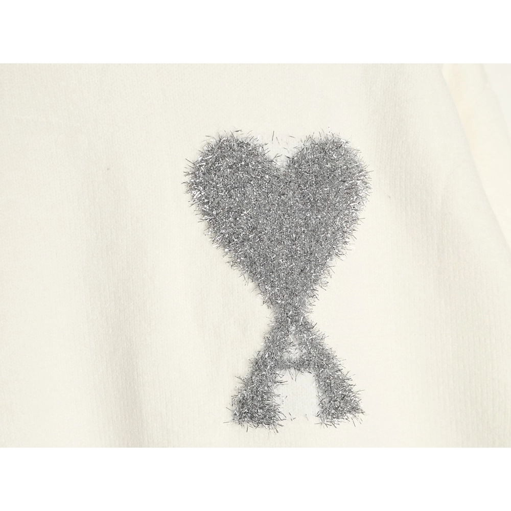 Ami minimalist style crew neck sweater with silver thread heart logo,Ami