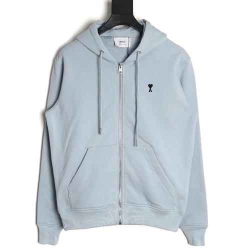 Ami Paris Heart Embroidered Zip-Up Hooded Jacket,Ami