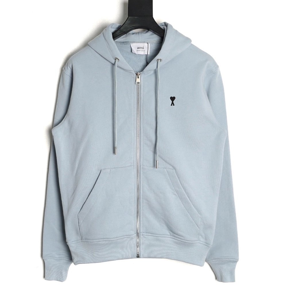 Ami Paris Heart Embroidered Zip-Up Hooded Jacket,Ami