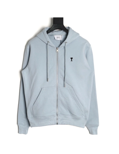 Ami Paris Heart Embroidered Zip-Up Hooded Jacket,Ami