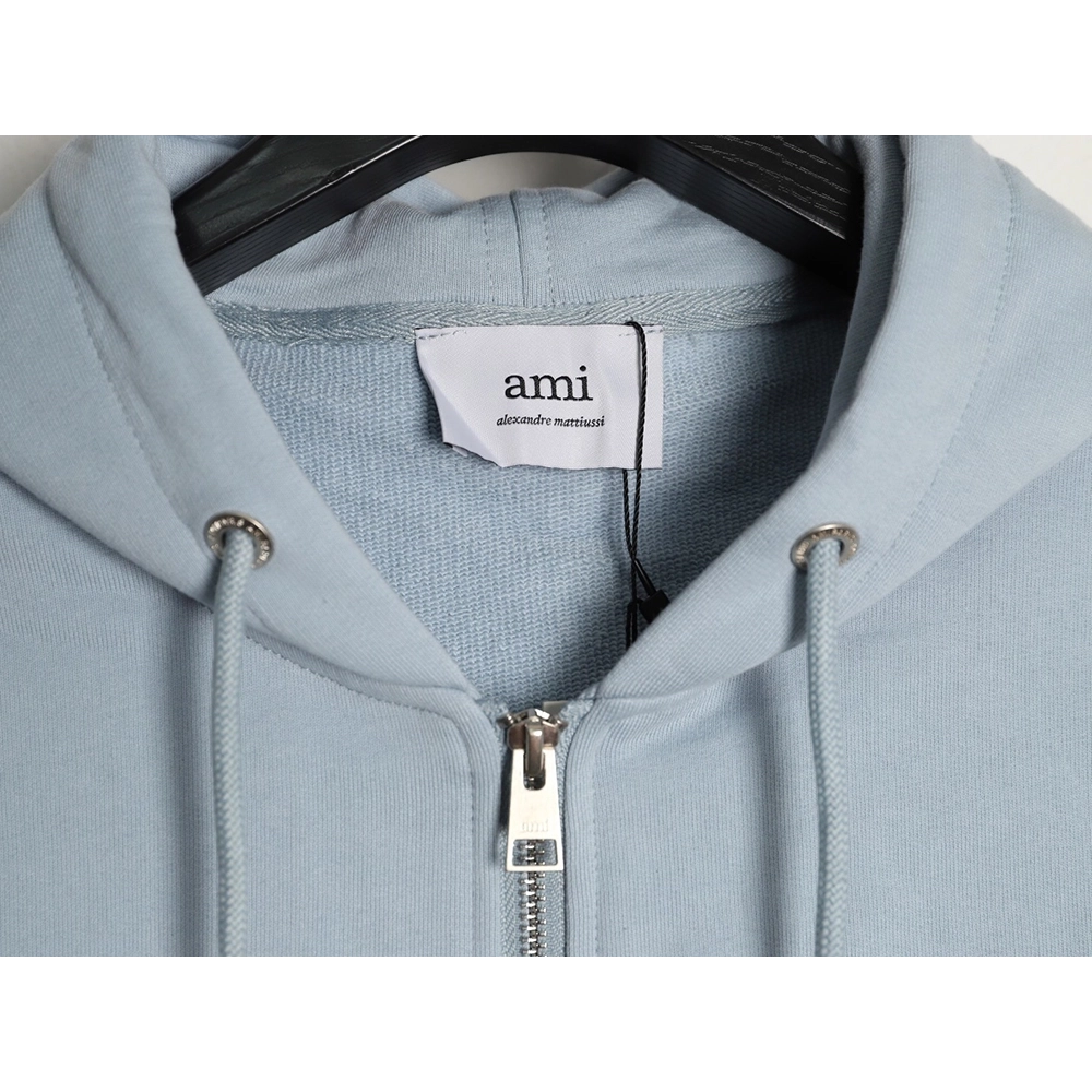 Ami Paris Heart Embroidered Zip-Up Hooded Jacket,Ami