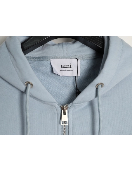 Ami Paris Heart Embroidered Zip-Up Hooded Jacket,Ami