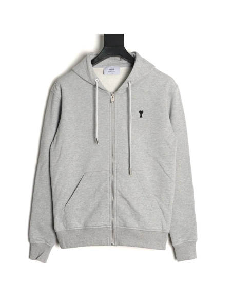 Ami Paris Heart Embroidered Zip-Up Hooded Jacket TSK1,Ami
