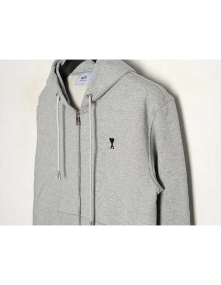 Ami Paris Heart Embroidered Zip-Up Hooded Jacket TSK1,Ami