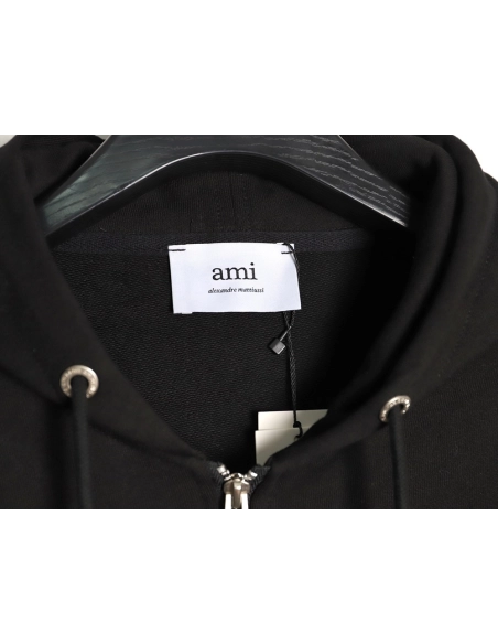 Ami Paris Heart Embroidered Zip-Up Hooded Jacket TSK2,Ami