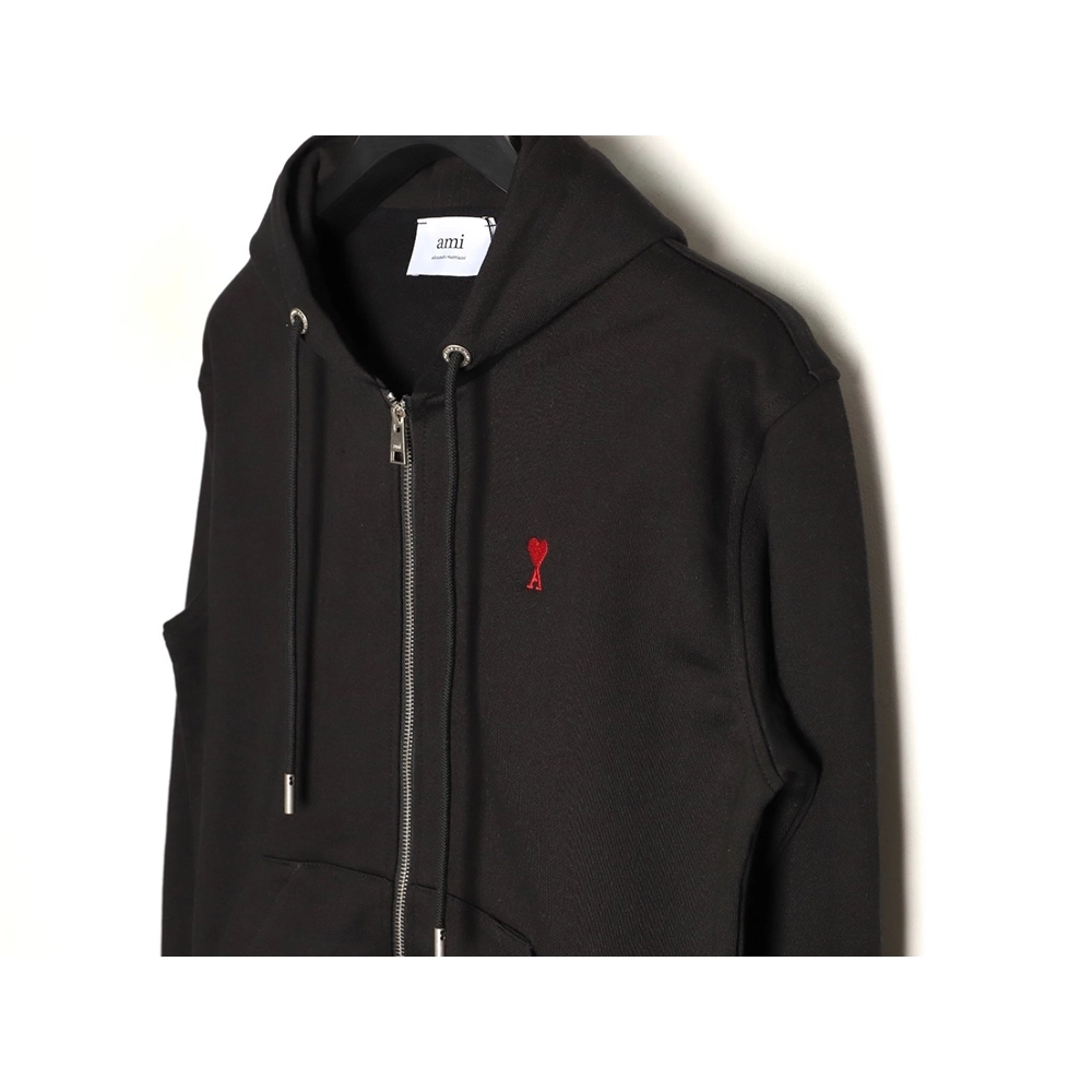 Ami Paris Heart Embroidered Zip-Up Hooded Jacket TSK2,Ami