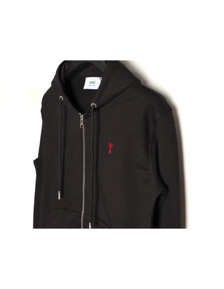 Ami Paris Heart Embroidered Zip-Up Hooded Jacket TSK2,Ami