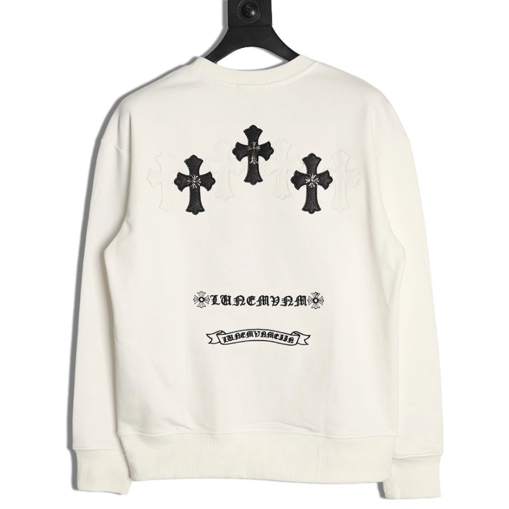 Chrome Hearts Leather Label Cross Crew Neck Sweatshirt,Chrome Hearts