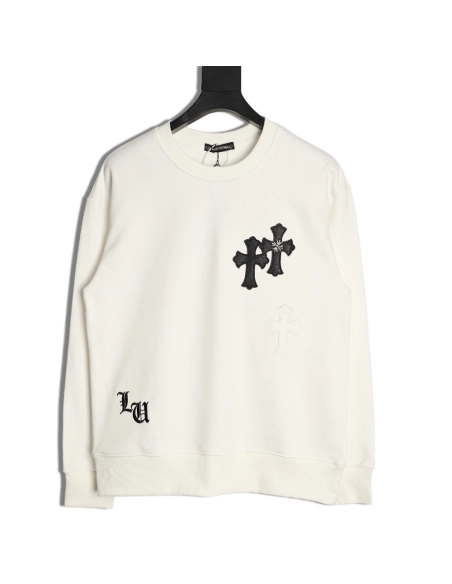 Chrome Hearts Leather Label Cross Crew Neck Sweatshirt,Chrome Hearts