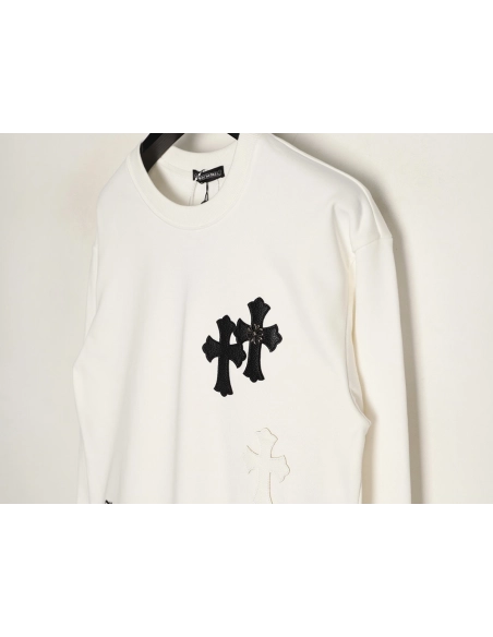 Chrome Hearts Leather Label Cross Crew Neck Sweatshirt,Chrome Hearts