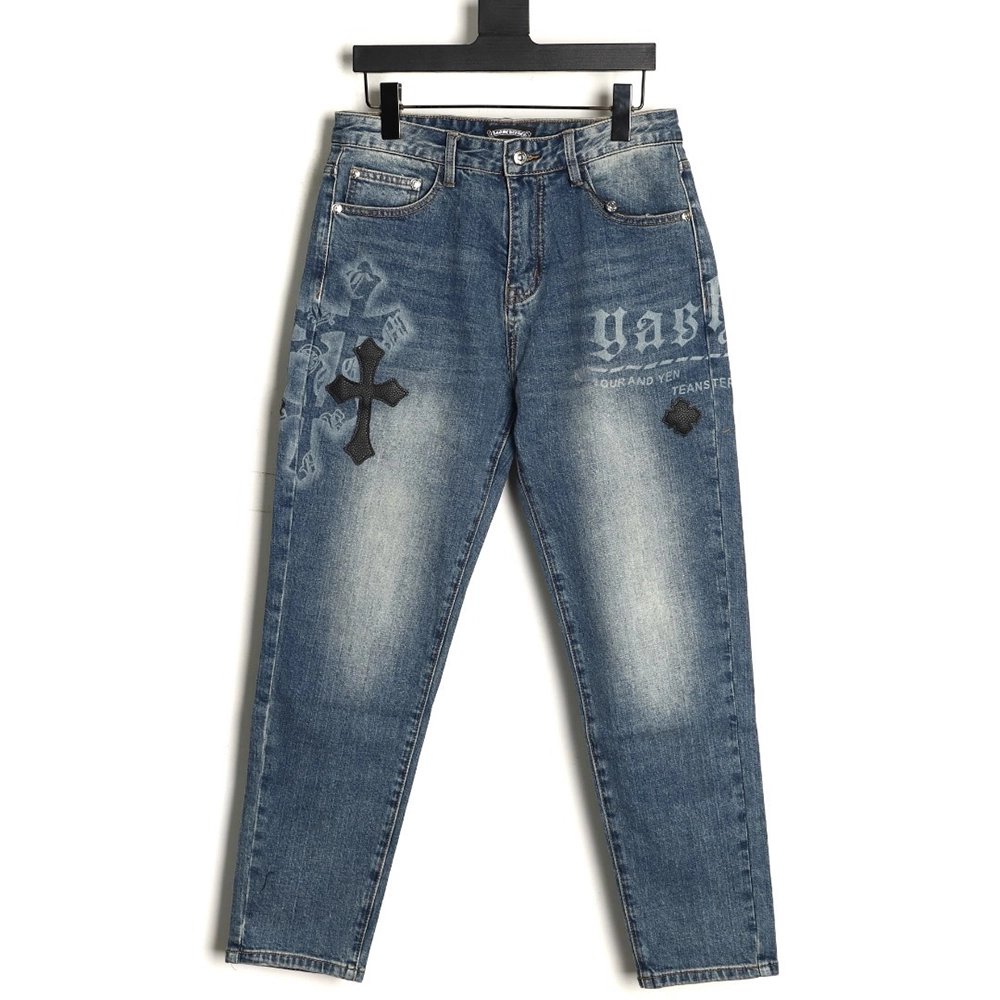 Chrome Heart Classic Cross-Patterned Jeans,Chrome Hearts