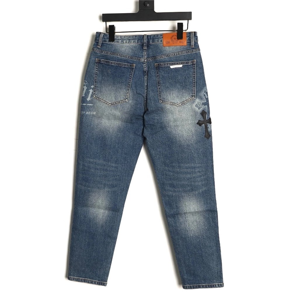Chrome Heart Classic Cross-Patterned Jeans,Chrome Hearts