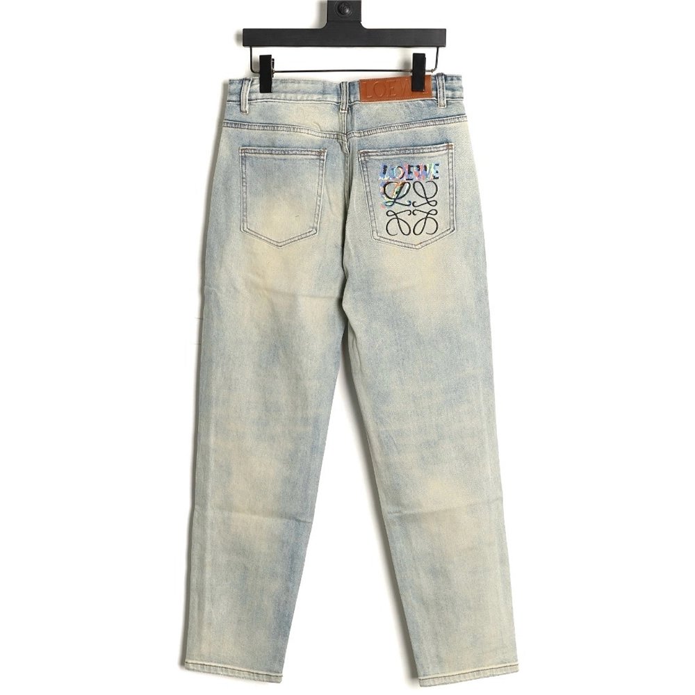 Loewe glitch-style embroidered logo jeans,Loewe