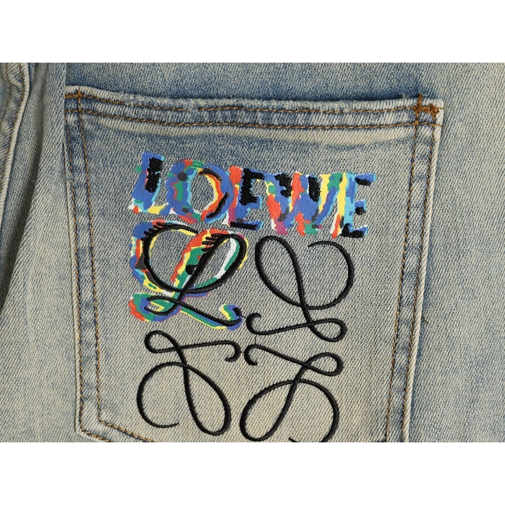 Loewe glitch-style embroidered logo jeans,Loewe