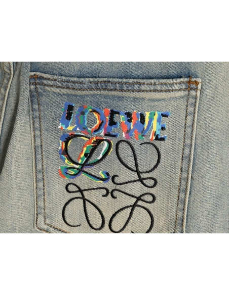 Loewe glitch-style embroidered logo jeans,Loewe