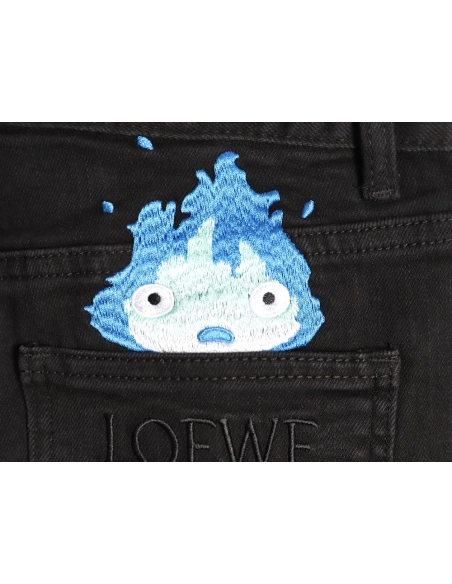 Loewe jeans with flame embroidered logo on the back,Loewe