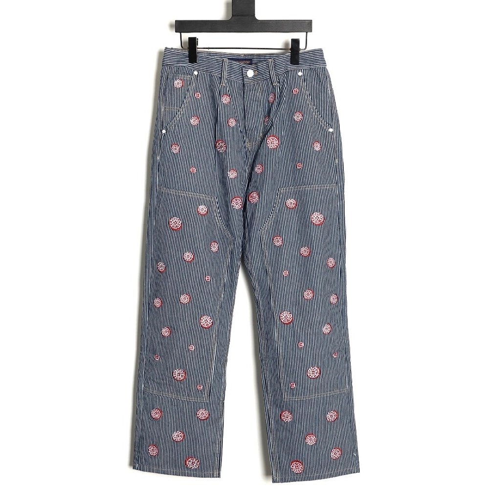 Louis Vuitton Cherry Blossom Embroidered Striped Jeans Suit,Louis Vuitton