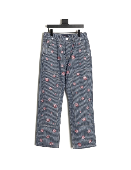 Louis Vuitton Cherry Blossom Embroidered Striped Jeans Suit,Louis Vuitton