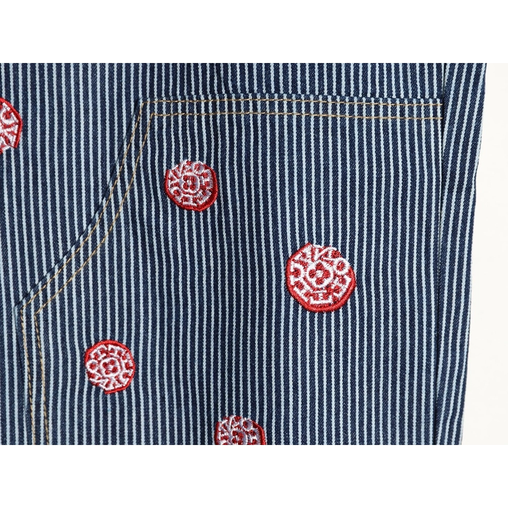 Louis Vuitton Cherry Blossom Embroidered Striped Jeans Suit,Louis Vuitton