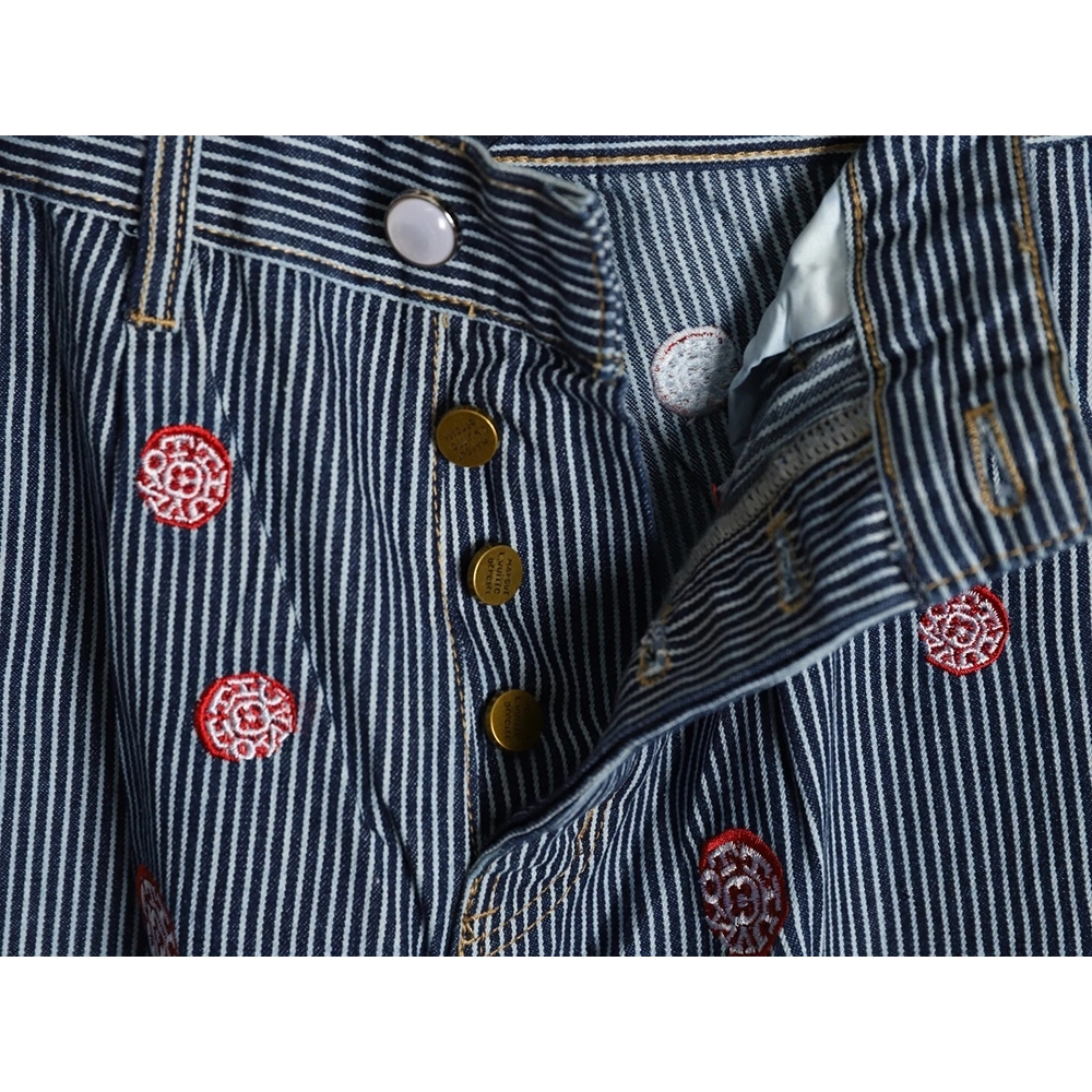 Louis Vuitton Cherry Blossom Embroidered Striped Jeans Suit,Louis Vuitton