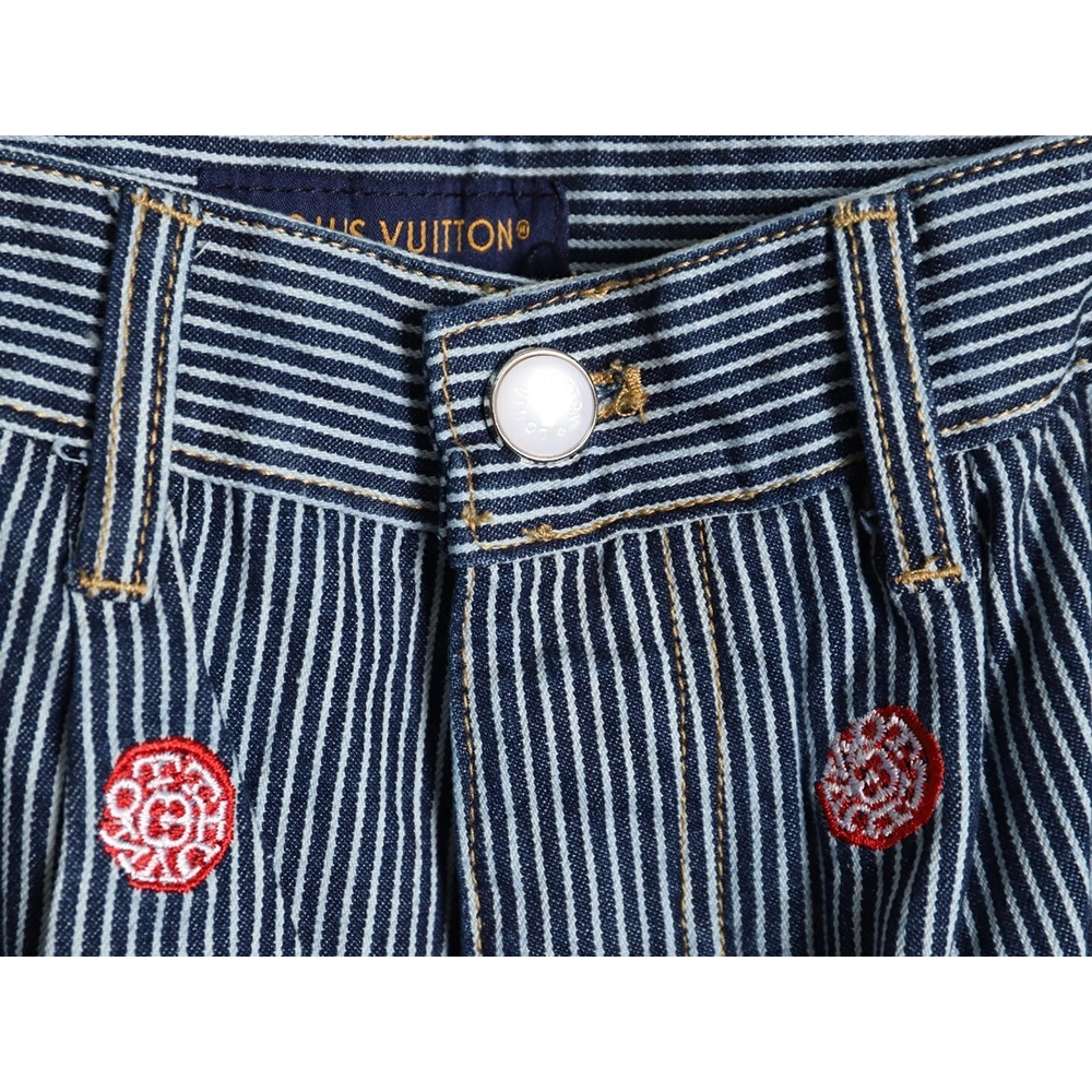 Louis Vuitton Cherry Blossom Embroidered Striped Jeans Suit,Louis Vuitton