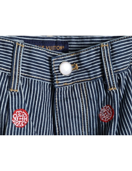 Louis Vuitton Cherry Blossom Embroidered Striped Jeans Suit,Louis Vuitton